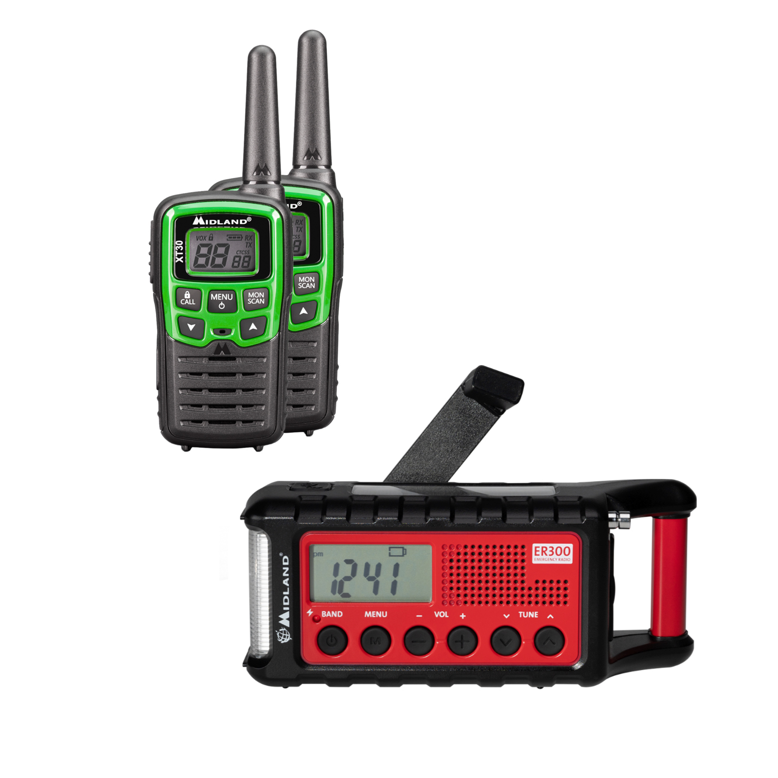 Midland PMR Basic Emergency Set: 2x XT30 Radio + ER300 Crank Radio